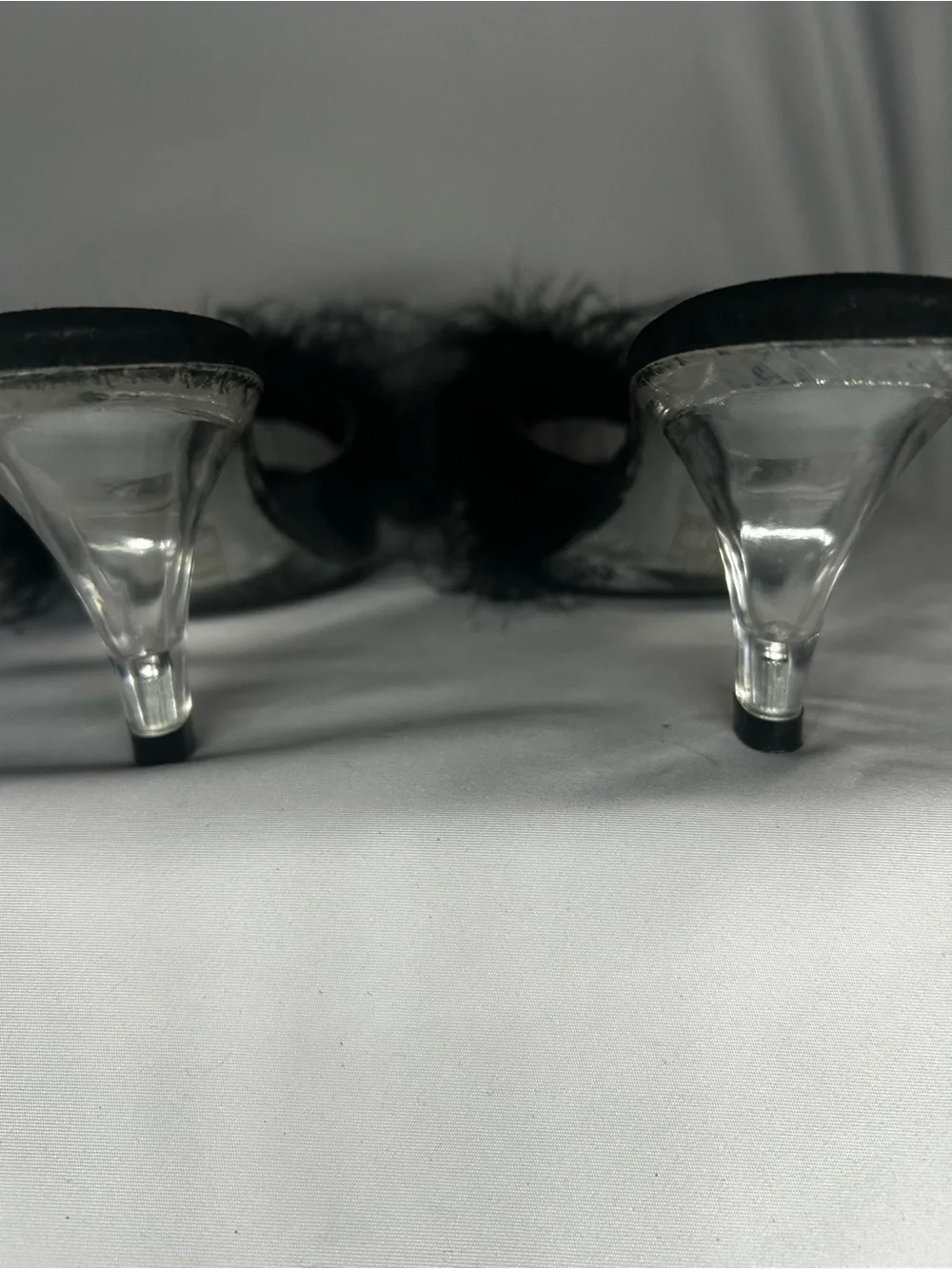 Ellie Black Feather Slide Heels with Marabou Trim